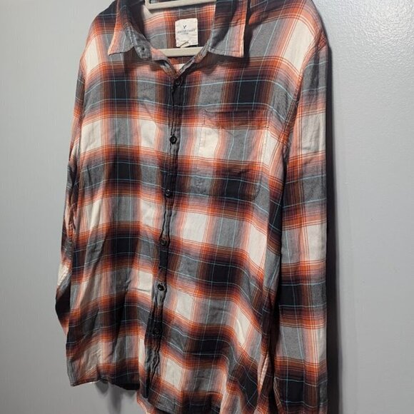 American Eagle Men's Orange, Black Long Sleeve Button Down Size XL - Picture 3 of 4